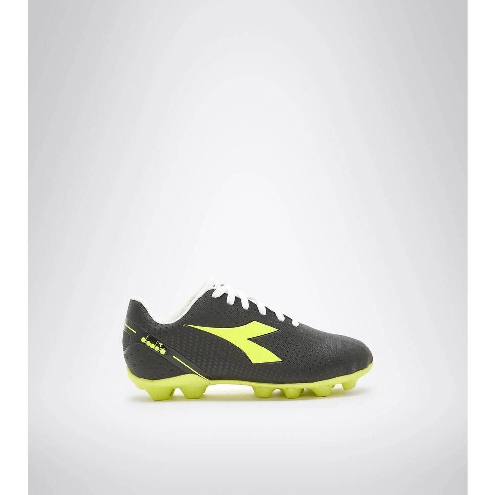 NEW DIADORA junior kids pichichi 5 md shoes in black/fluo yellow